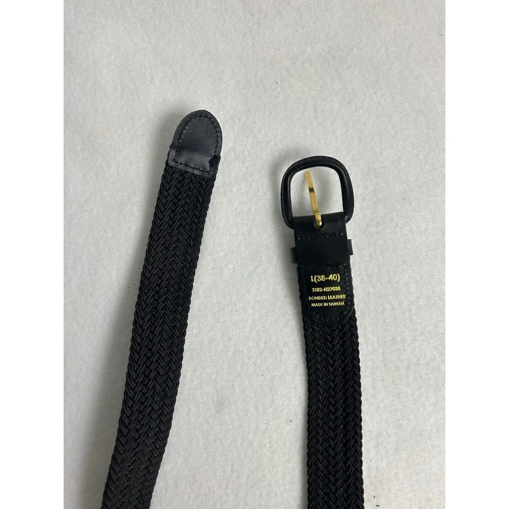 Classic Minimalist Mens Size L 38-40 Black Braided Elastic Stretch Belt